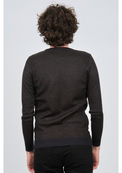 Erkek Bisiklet Yaka Slim Fit Desenli Kazak 42554255 Lacivert indirimleri