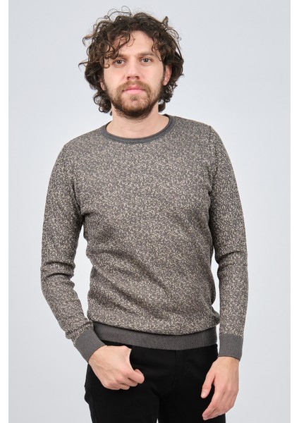 Erkek Bisiklet Yaka Slim Fit Desenli Kazak 42554255 Gri