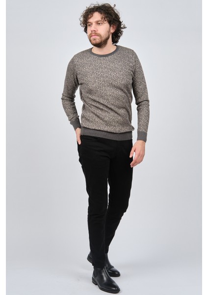 Erkek Bisiklet Yaka Slim Fit Desenli Kazak 42554255 Gri fiyatları