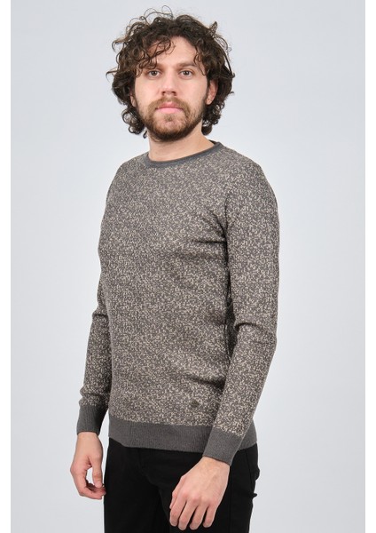 Erkek Bisiklet Yaka Slim Fit Desenli Kazak 42554255 Gri modelleri