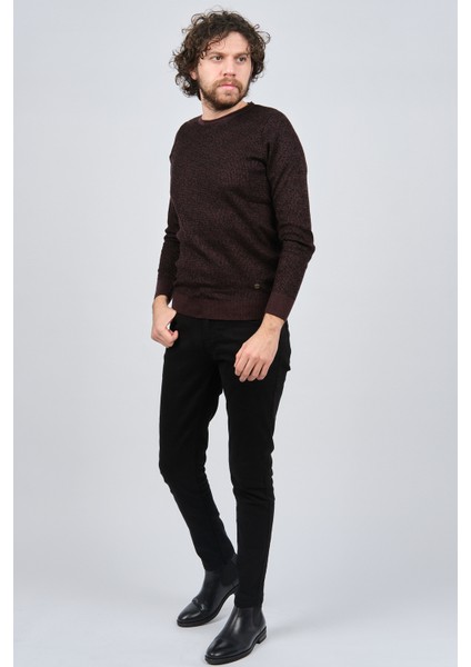 Erkek Bisiklet Yaka Slim Fit Desenli Kazak 42554255 Bordo fiyatları
