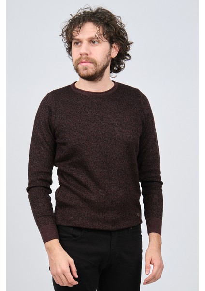 Erkek Bisiklet Yaka Slim Fit Desenli Kazak 42554255 Bordo modelleri