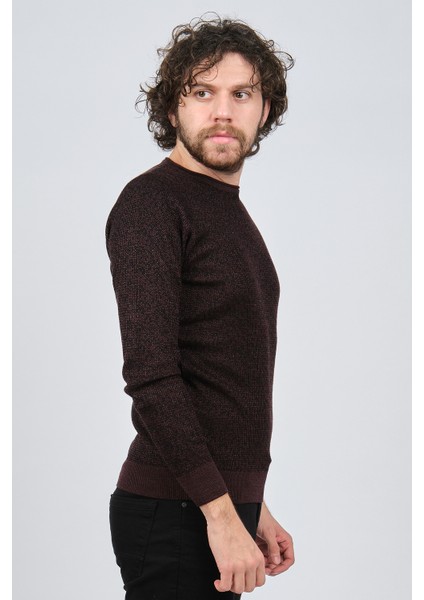 Erkek Bisiklet Yaka Slim Fit Desenli Kazak 42554255 Bordo fırsatları