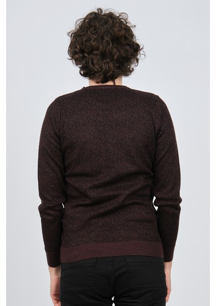 Erkek Bisiklet Yaka Slim Fit Desenli Kazak 42554255 Bordo indirimleri