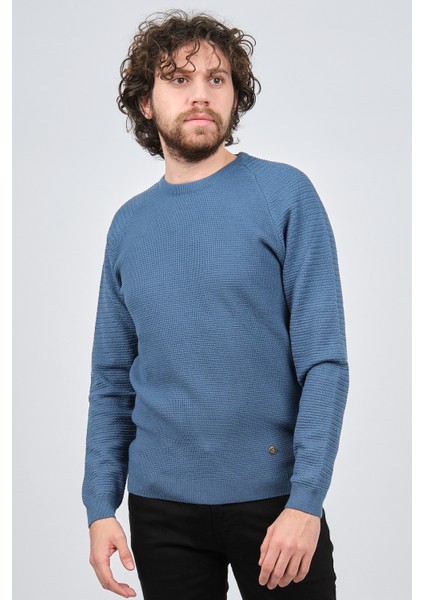 Erkek Bisiklet Yaka Slim Fit Kazak 42554259 Mavi