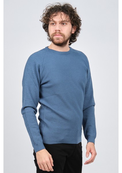 Erkek Bisiklet Yaka Slim Fit Kazak 42554259 Mavi modelleri