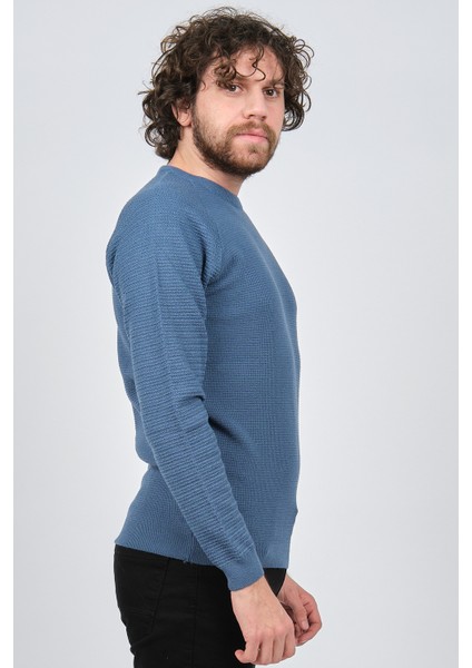 Erkek Bisiklet Yaka Slim Fit Kazak 42554259 Mavi fırsatları