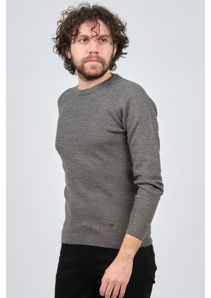 Erkek Bisiklet Yaka Slim Fit Kazak 42554259 Gri