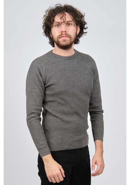 Erkek Bisiklet Yaka Slim Fit Kazak 42554259 Gri