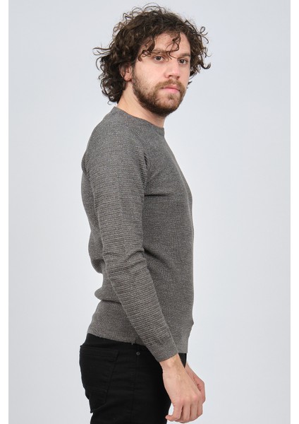 Erkek Bisiklet Yaka Slim Fit Kazak 42554259 Gri