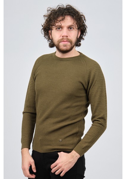 Erkek Bisiklet Yaka Slim Fit Kazak 42554259 Haki