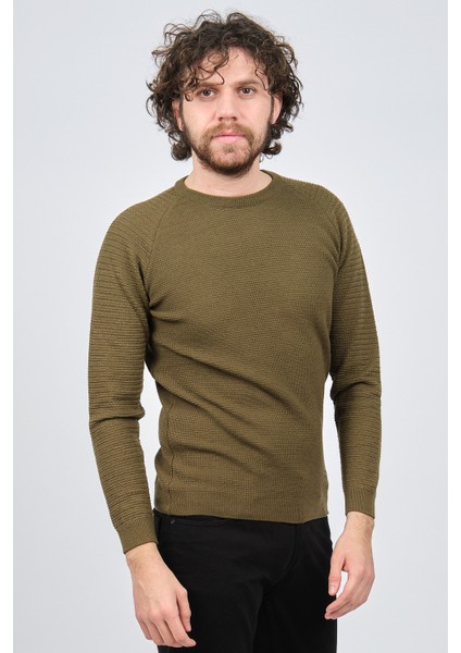 Erkek Bisiklet Yaka Slim Fit Kazak 42554259 Haki modelleri