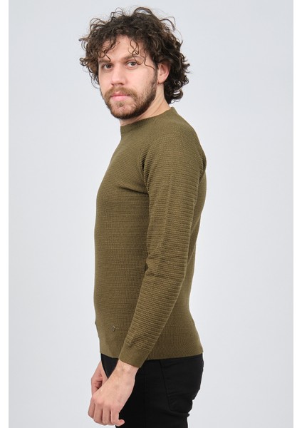 Erkek Bisiklet Yaka Slim Fit Kazak 42554259 Haki fırsatları