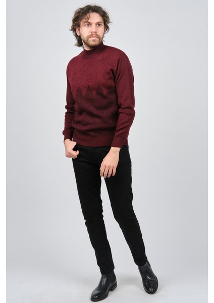 Erkek Yarım Balıkçı Yaka Desenli Kazak 6091804 Bordo