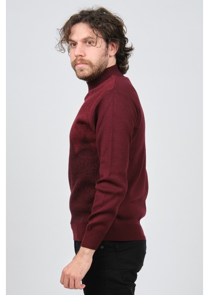 Erkek Yarım Balıkçı Yaka Desenli Kazak 6091804 Bordo