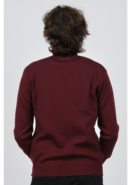 Erkek Yarım Balıkçı Yaka Desenli Kazak 6091804 Bordo