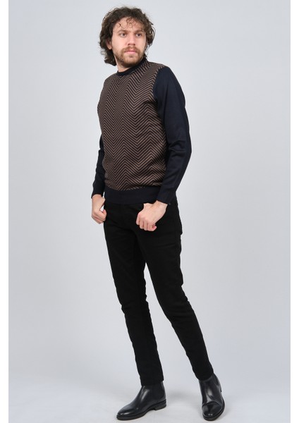 Erkek Bisiklet Yaka Desenli Yün Kazak 4537043 Lacivert fiyatları