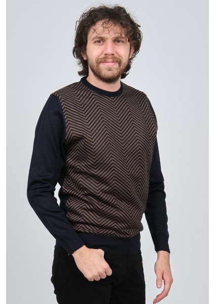Erkek Bisiklet Yaka Desenli Yün Kazak 4537043 Lacivert modelleri