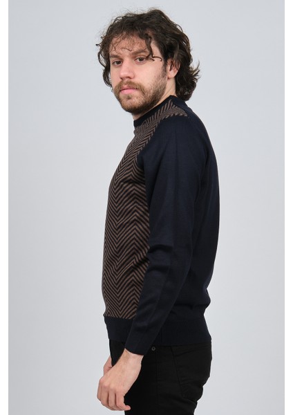 Erkek Bisiklet Yaka Desenli Yün Kazak 4537043 Lacivert fırsatları