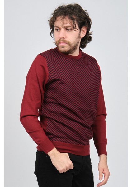 Erkek Bisiklet Yaka Desenli Yün Kazak 4537043 Bordo