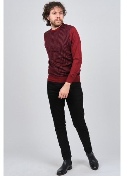 Erkek Bisiklet Yaka Desenli Yün Kazak 4537043 Bordo fiyatları