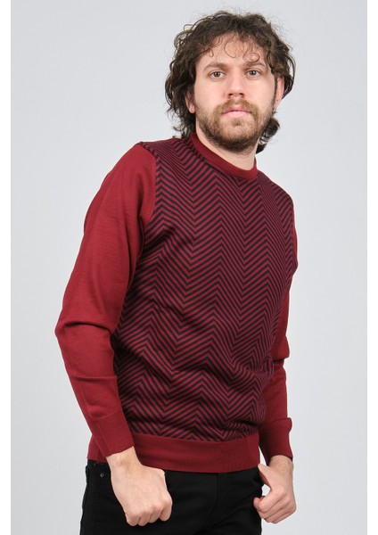 Erkek Bisiklet Yaka Desenli Yün Kazak 4537043 Bordo modelleri