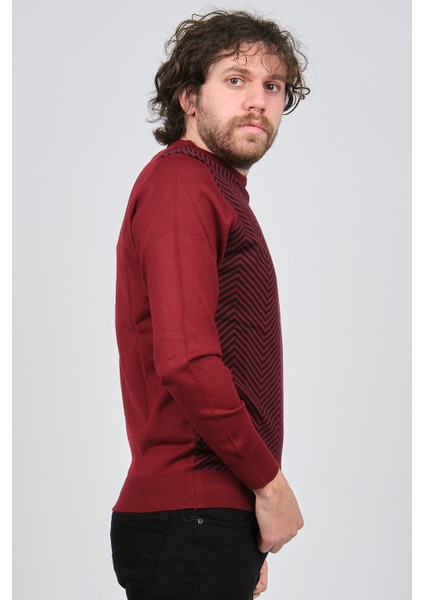 Erkek Bisiklet Yaka Desenli Yün Kazak 4537043 Bordo fırsatları