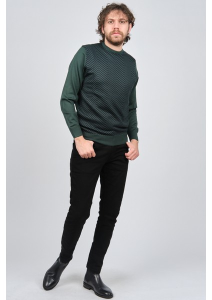 Erkek Bisiklet Yaka Desenli Yün Kazak 4537043 Yeşil fiyatları