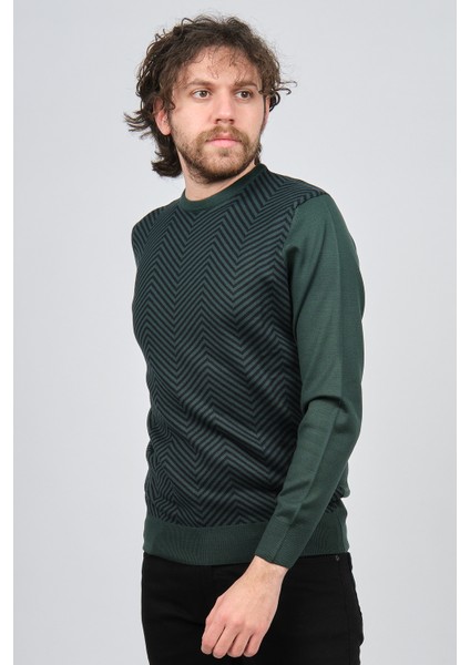 Erkek Bisiklet Yaka Desenli Yün Kazak 4537043 Yeşil modelleri