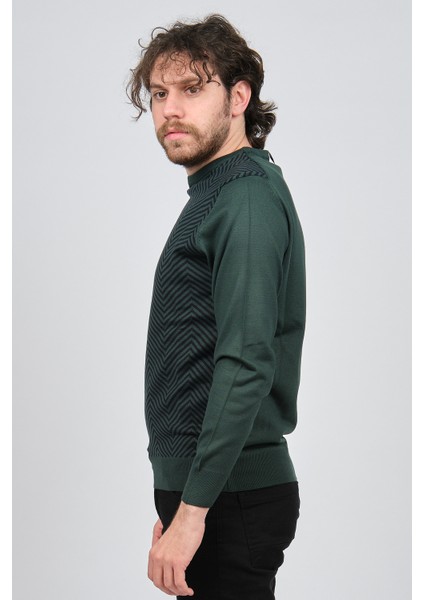 Erkek Bisiklet Yaka Desenli Yün Kazak 4537043 Yeşil fırsatları