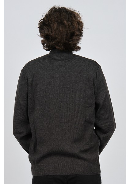 Erkek Çizgi Desenli Fermuarlı Yün Kazak 4539190 Füme indirimleri