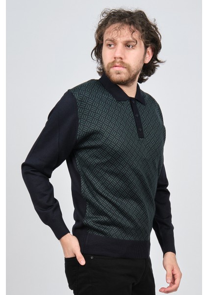 Erkek Polo Yaka Desenli Yün Kazak 4537134 Lacivert modelleri