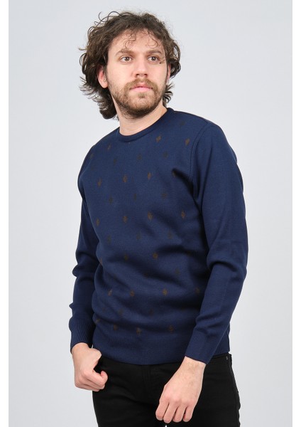 Erkek Bisiklet Yaka Desenli Yün Kazak 4539093 Lacivert