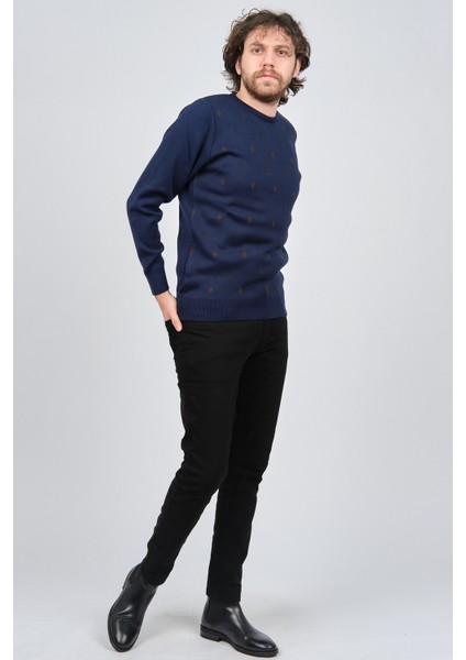 Erkek Bisiklet Yaka Desenli Yün Kazak 4539093 Lacivert fiyatları