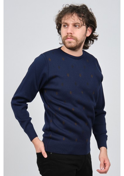 Erkek Bisiklet Yaka Desenli Yün Kazak 4539093 Lacivert modelleri
