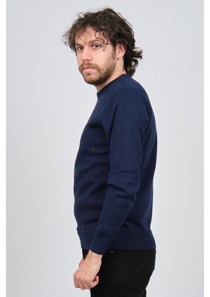 Erkek Bisiklet Yaka Desenli Yün Kazak 4539093 Lacivert fırsatları