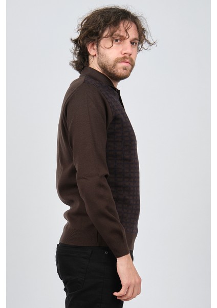 Erkek Polo Yaka Desenli Yün Kazak 6092101 Kahverengi