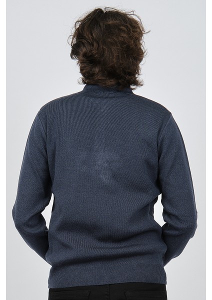 Erkek Polo Yaka Desenli Yün Kazak 6092101 Indigo