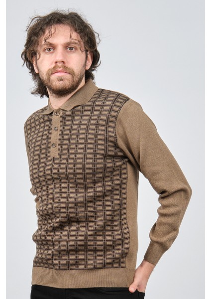 Erkek Polo Yaka Desenli Yün Kazak 6092101 A.kahve