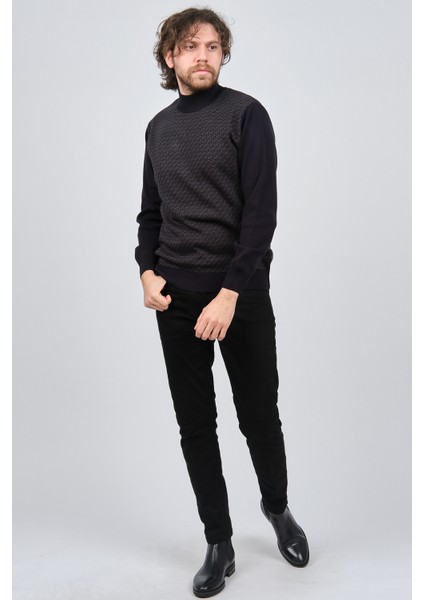 Erkek Yarım Balıkçı Desenli Yün Kazak 60912086 Lacivert fiyatları