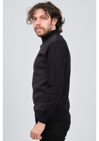 Erkek Yarım Balıkçı Desenli Yün Kazak 60912086 Lacivert fırsatları