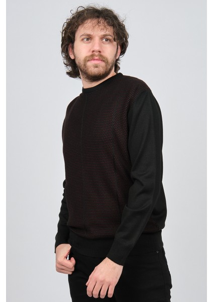 Erkek Bisiklet Yaka Desenli Yün Kazak 4537063 Siyah