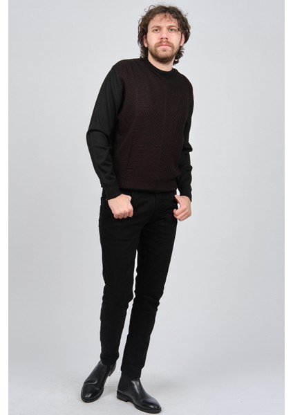 Erkek Bisiklet Yaka Desenli Yün Kazak 4537063 Siyah fiyatları