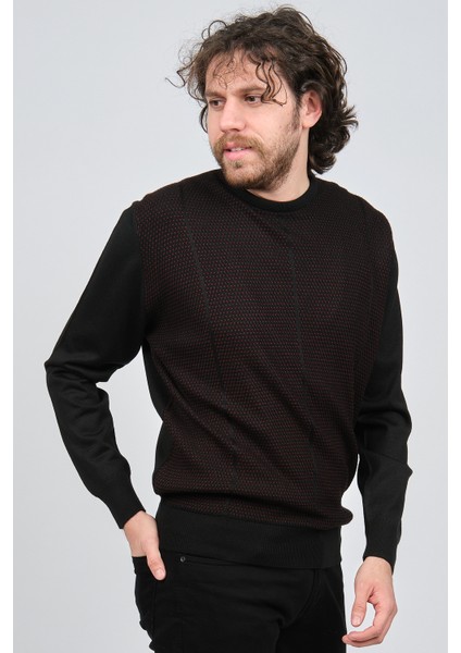 Erkek Bisiklet Yaka Desenli Yün Kazak 4537063 Siyah modelleri