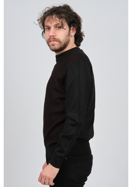 Erkek Bisiklet Yaka Desenli Yün Kazak 4537063 Siyah fırsatları