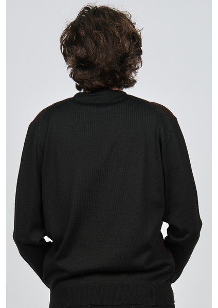 Erkek Bisiklet Yaka Desenli Yün Kazak 4537063 Siyah indirimleri