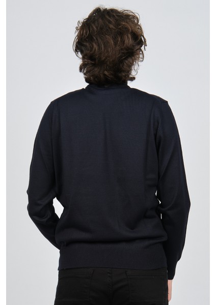 Erkek Yarım Balıkçı Baklava Desenli Yün Kazak 4537220 Lacivert indirimleri