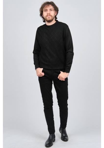 Erkek Bisiklet Yaka Baklava Desenli Yün Kazak 4537073 Siyah fiyatları