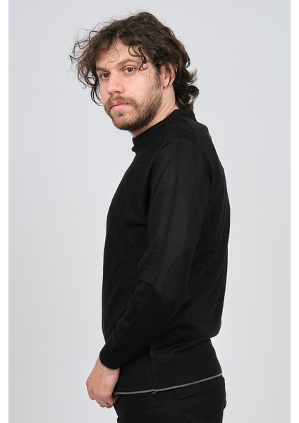 Erkek Bisiklet Yaka Baklava Desenli Yün Kazak 4537073 Siyah fırsatları