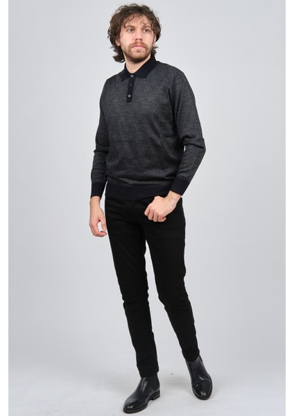 Erkek Polo Yaka Desenli Yün Kazak 4537094 Lacivert fiyatları